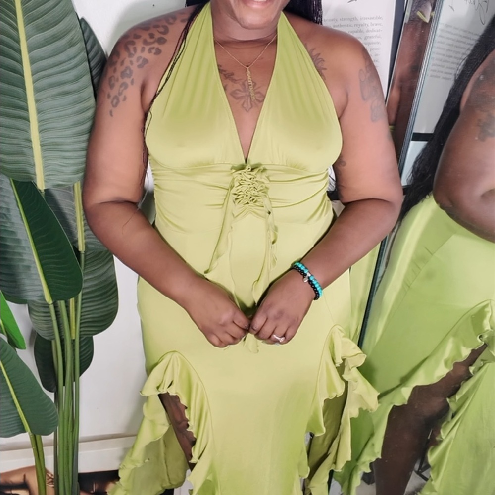 SHEIN Lime Green Halter Maxi Dress